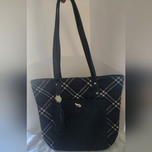 Emma Fox Black Plaid Tote with Tassel